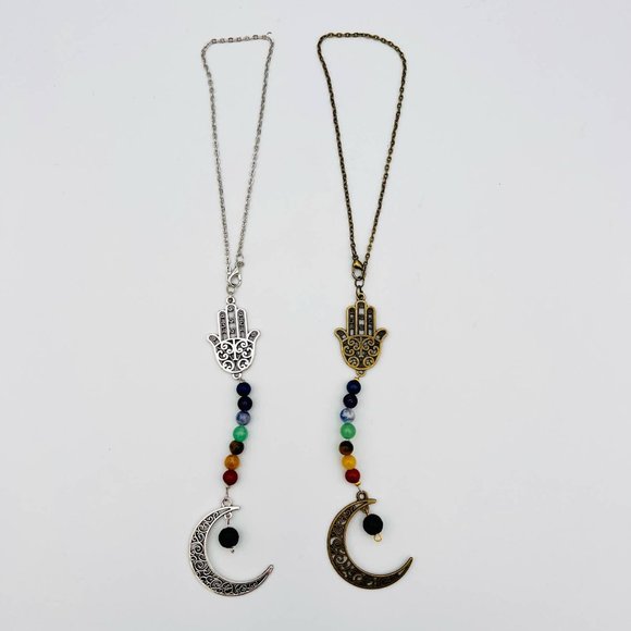 Handmade 7 Chakra Car Ornament Charm Moon Hamsa Natural Stone Protection Balance - Picture 5 of 11